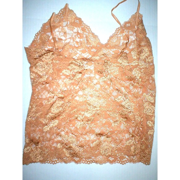 NWT New Designer Josie Natori Lace Camisole Top Womens Sheer Copper L Adjustable - Picture 5 of 5
